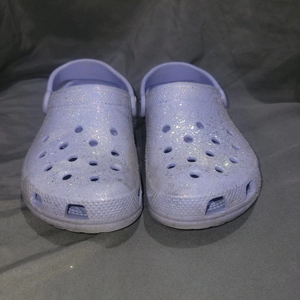 Crocs Classic Glitter Kids Clogs Size 3 Purple Glitter Rubber Slingback